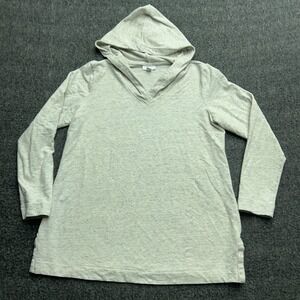 Pure J Jill Fleece Top Womens Medium Oatmeal Gray Hooded Long Sleeve Stretch